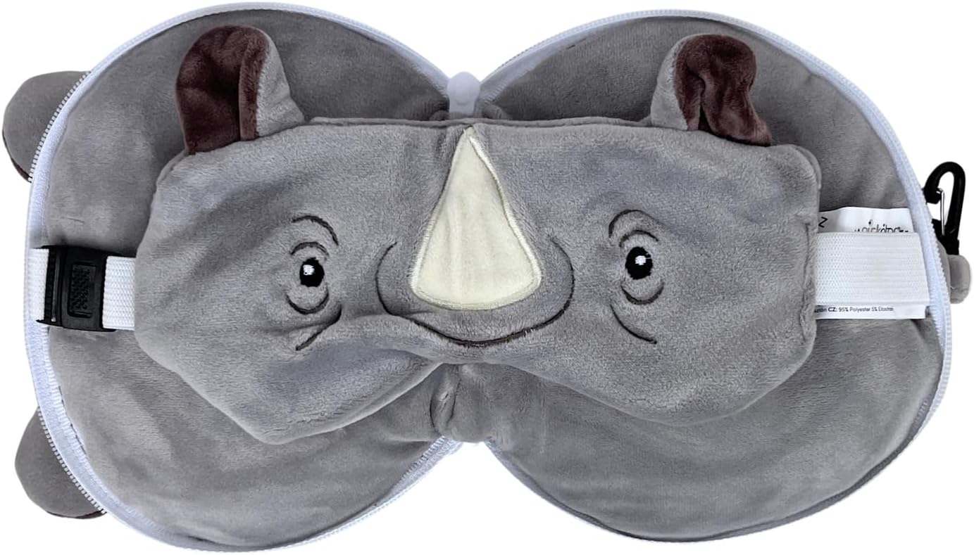 Rhino Round Plush Travel Pillow & Eye Mask